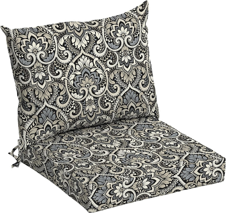 Arden Outdoor Dining Chair Cushion, 21 x 21, Rain-Proof, Fade Resistant 21 x 21, Black Aurora Damask - open_box