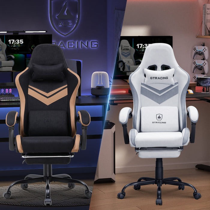 GTRACING GTW-300 Ergonomic Adjustable Height Reclining Fabric Gaming Chair , White/Gray - open_box