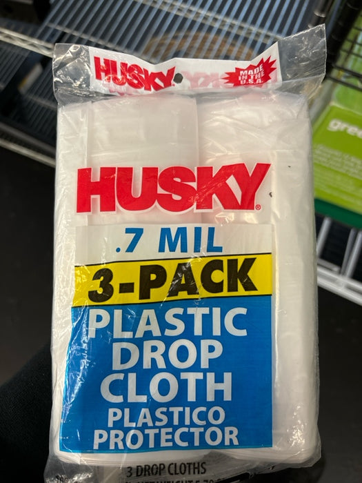 Husky Clear Plastic Drop Cloth, 0.7 Mil, 9 Ft x 12 Ft, 3 Pack - open_box