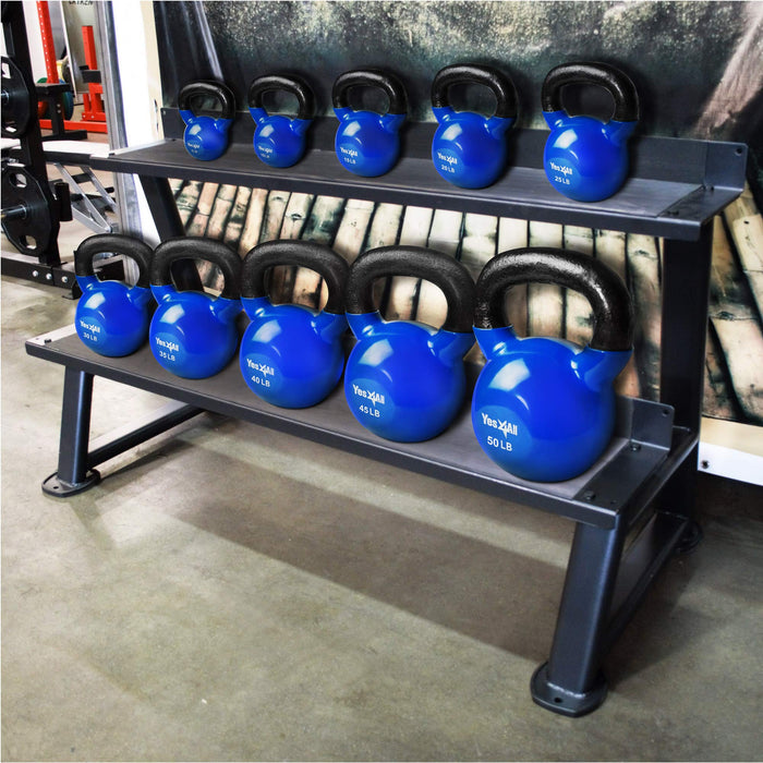 Yes4All Kettlebells 10 15 20 lbs Set Weight Vinyl Coated Cast Iron for Dumbbell Weights Exercises, Gym, Fitness, Full Body Workout Equipment Push up, Grip and Strength Training, Blue - new
