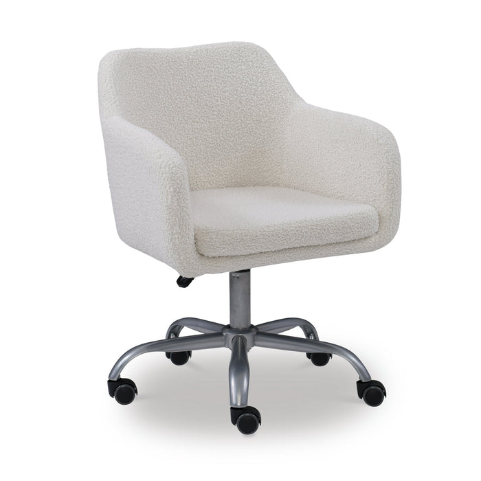 Linon Bannock Mid Back Task Chair with Adjustable Height and Swivel, Silver/White Sherpa - new