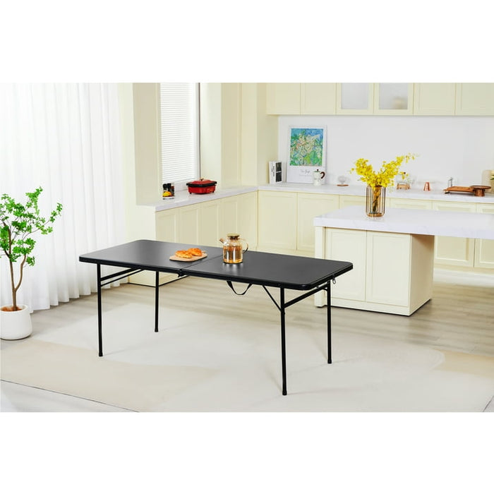 Mainstays 6 Foot Bi-Fold Plastic Folding Table, Black - new