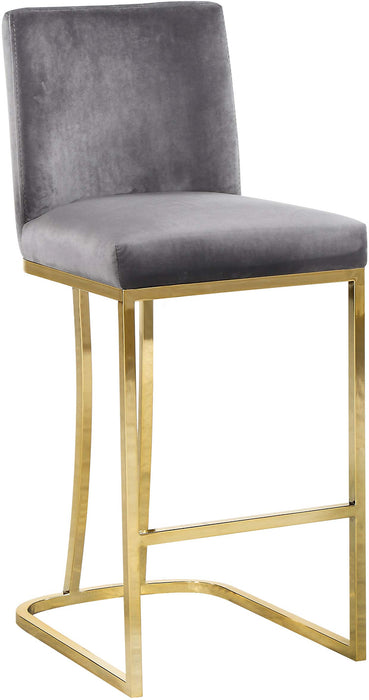 Meridian Furniture Heidi Collection Modern | Contemporary Velvet Upholstered Counter Stool with Polished Gold Metal Legs, 16" W x 19.5" D x 36.5" H, Grey - new