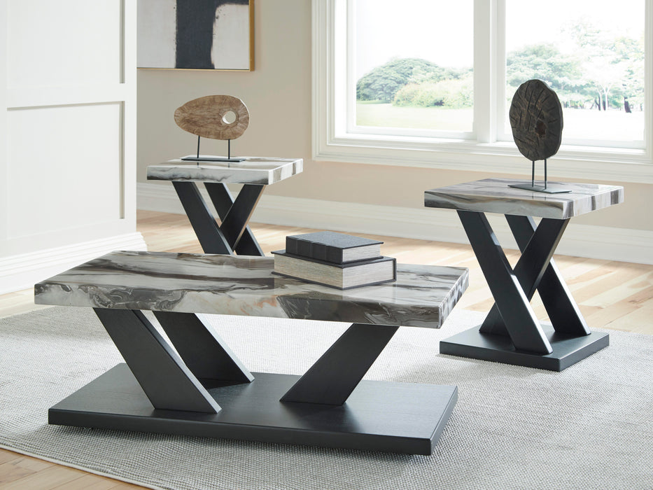 Cendill Dark Brown/White/Black Occasional Table Set (3/CN)