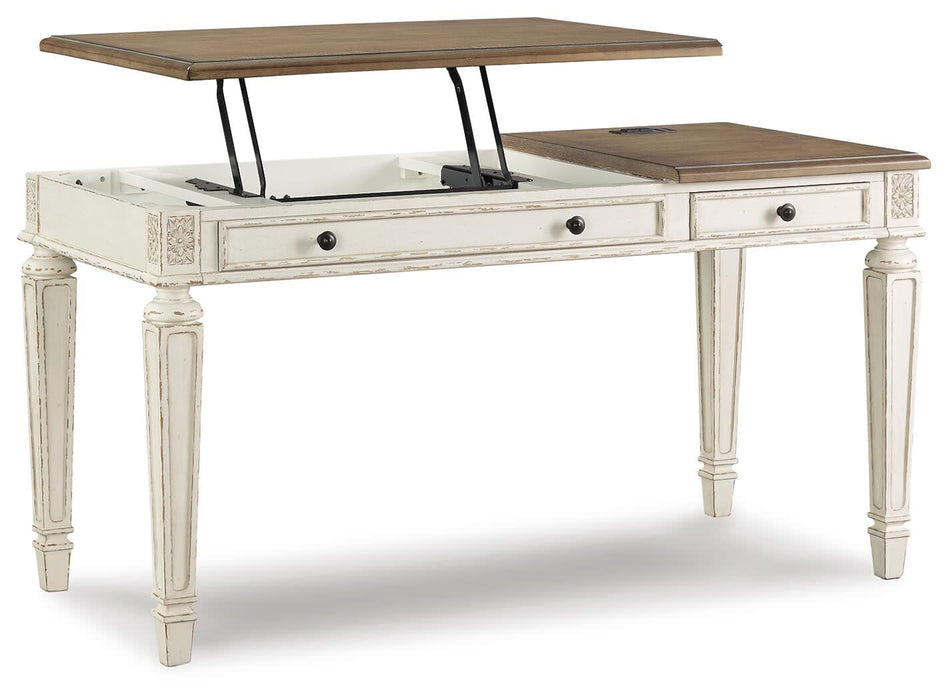Realyn White/Brown Home Office Lift Top Desk