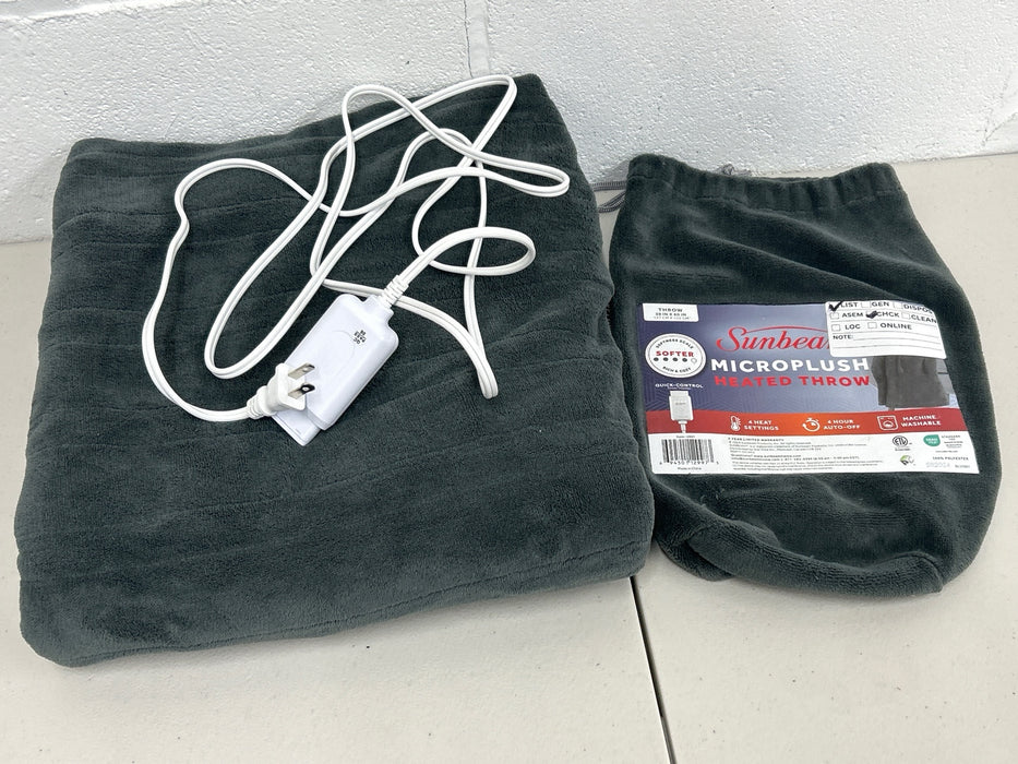 Sunbeam On-the-Go Cordless Heated Throw Blanket Microplush Gray 4 Heat Settings 50" x 60" - new