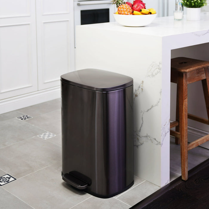 Qualiazero 13.2 Gallon Trash Can, Rectangular Step On Kitchen Trash Can, Black Stainless Steel - display_model
