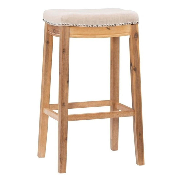 Linon Claridge Bar Stool Natural Padded Seat Acacia Wood Frame in Rustic Brown - new