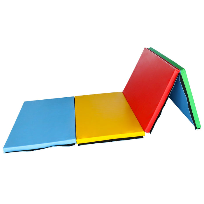 BalanceFrom All-Purpose 4 Ft. x 10 Ft. x 2 In. Extra Thick High Density Anti-Tear Gymnastics Flooring Gym Folding Exercise Aerobics Mats, Multi Color - open_box