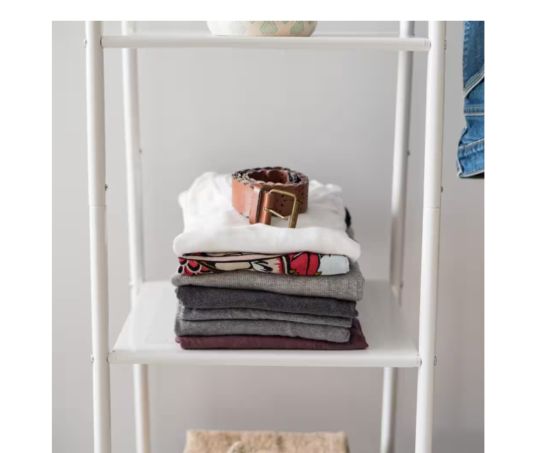 White Metal Garment Rack with Metal Mesh Shelves 39.60 in. L x 16.10 in. W x 59.80 in. H - new