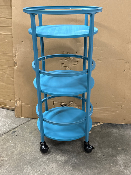 Mainstays 32" 3-Tier Rolling Round Kitchen Bar Storage Cart, Blue - new