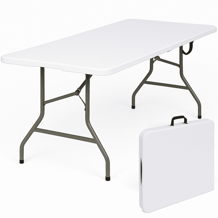 YouYeap Folding Utility Table 6ft Fold-in-Half Portable Plastic Picnic Party Dining Camp Table, White - open_box