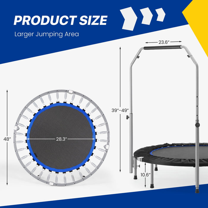 GIANNA 48 Foldable Trampoline Max Load 330lbs, Exercise Trampoline for Adults/Kids, With Adjustable - open_box