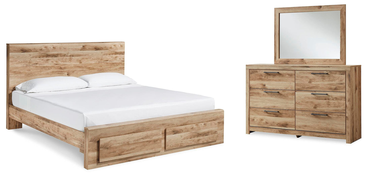 Hyanna Tan Brown Hyanna King Panel Storage Bed, Dresser and Mirror - Brand New