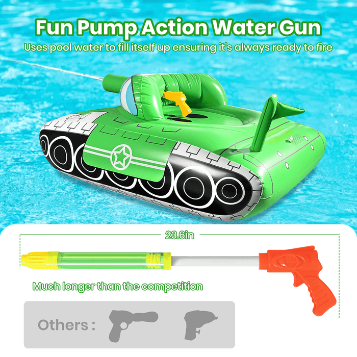 GVDV Inflatable Tank Pool Float for Adults & Kids, 61" x 44" Ride-On Float with Water Squirt Guns, Ideal for Summer Beach & Pool Party Water Battle Games - new