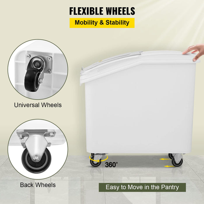 VEVOR 27 Gallon food storage containers 500 Cup Ingredient Bin with Scoop and Sliding Lid Commercial Food Container Ideal for rice storage, dog food container, flour, and sugar containers, White - open_box