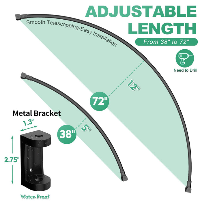 Curved Shower Curtain Rod For Bathroom 38-72 Inches, Adjustable Length, Curved Shower Rod, Metal Rods&Brackets, Round Shower Curtain Rods, Rotate Bracket For Large Shower Space, Need Drilling, Black - new