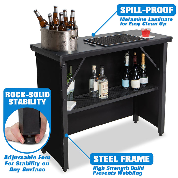 GoBar PRO Commercial Grade Portable Bar Table - Mobile Bartender Station for Events - Includes Black Skirt and Carry Case - Standard or LED, 45 x 18 x 38 - new
