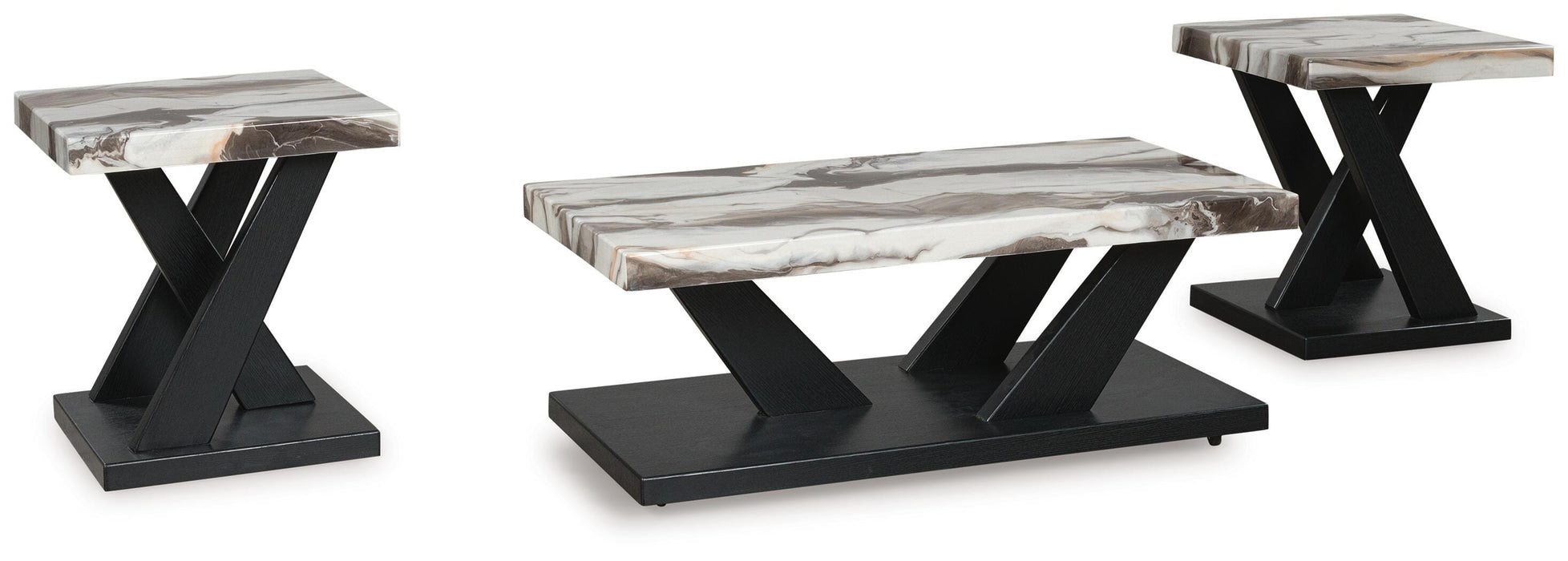 Cendill Dark Brown/White/Black Occasional Table Set (3/CN)