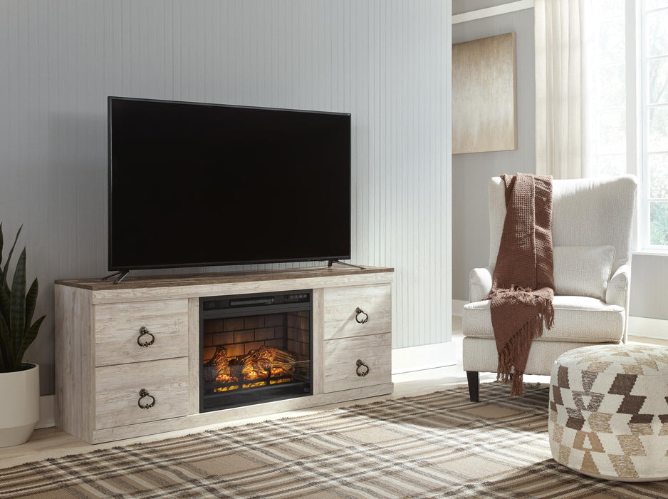Willowton Whitewash Willowton TV Stand with Electric Fireplace