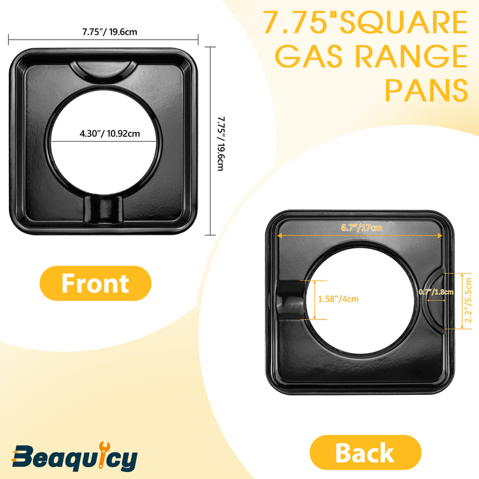 Beaquicy SGP-400 Square Gas Range Burner Drip Pan Porcelain Basics 101 for WP786333 - new