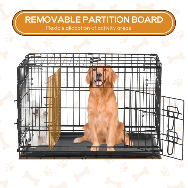 Simenmax Dog Crate, 36 Inch Small Wire Kennel with Divider Panel, Metal Cages with Double Door, Leak-Proof Pan Tray, Folding Portable for Indoor Outdoor Travel - new