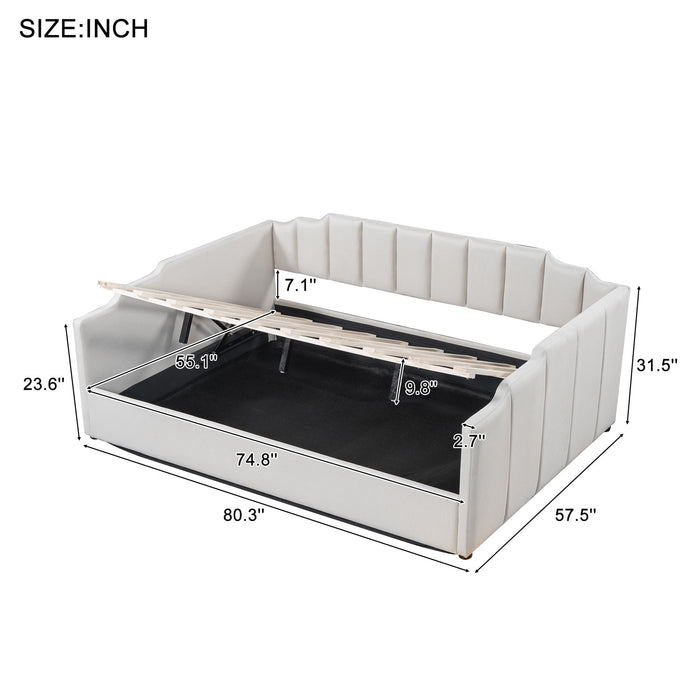 Euroco Modern Upholstered Full Size Daybed, Lift up Storage Bed for Kids Teens, White - open_box