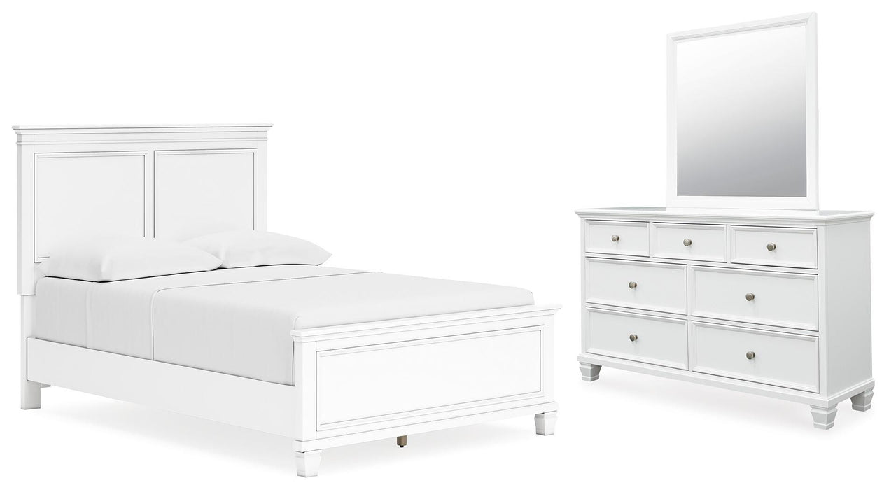 Fortman White Fortman Full Panel Bed with Mirrored Dresser