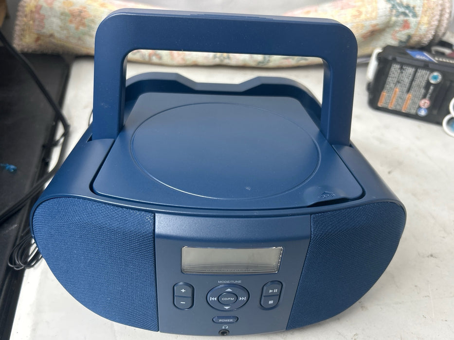 onn. Portable CD Boombox with Digital FM Radio, Navy - new