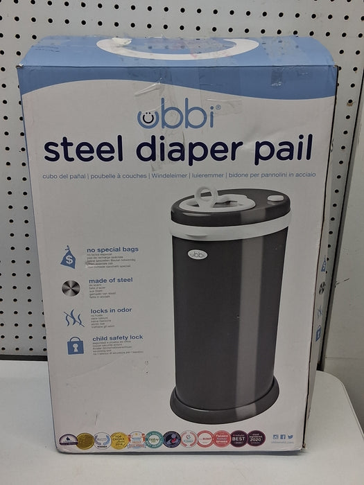 Ubbi Stainless Steel Diaper Pail, Odor Locking, No Special Bag Required, Award-Winning, Registry Must-Have, Slate - new