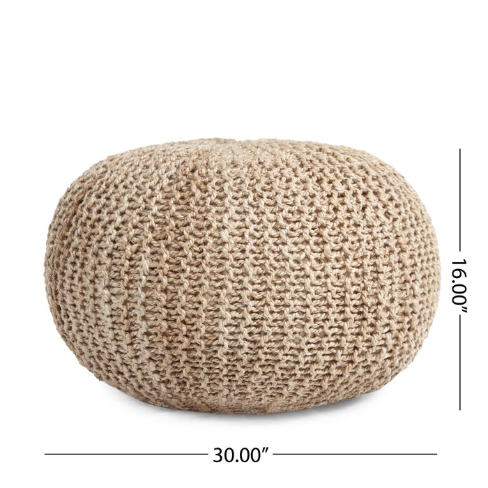 Noble House Solid Print Off-White Jute Round Pouf - new
