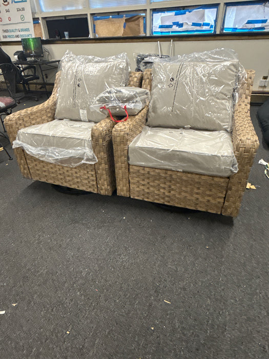 Better Homes & Gardens River Oaks Outdoor Swivel Gliders with Patio Covers, Set of 2, Natural - new