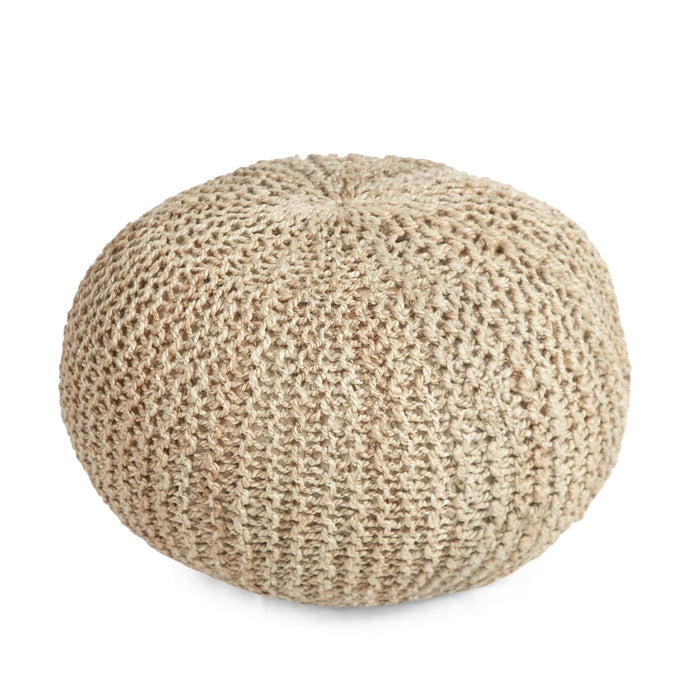 Noble House Solid Print Off-White Jute Round Pouf - new