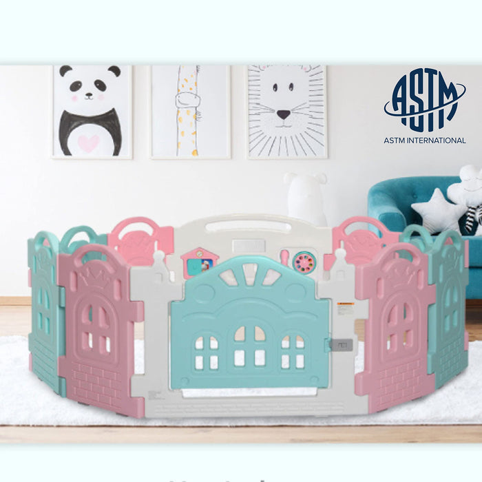 Dream On Me 12 Panel Rumi Baby Playpen in Pink and Blue, Easy to Fold and Store, Fun Game Panel, Indoor and Outdoor Playpen for Babies and Toddlers - new