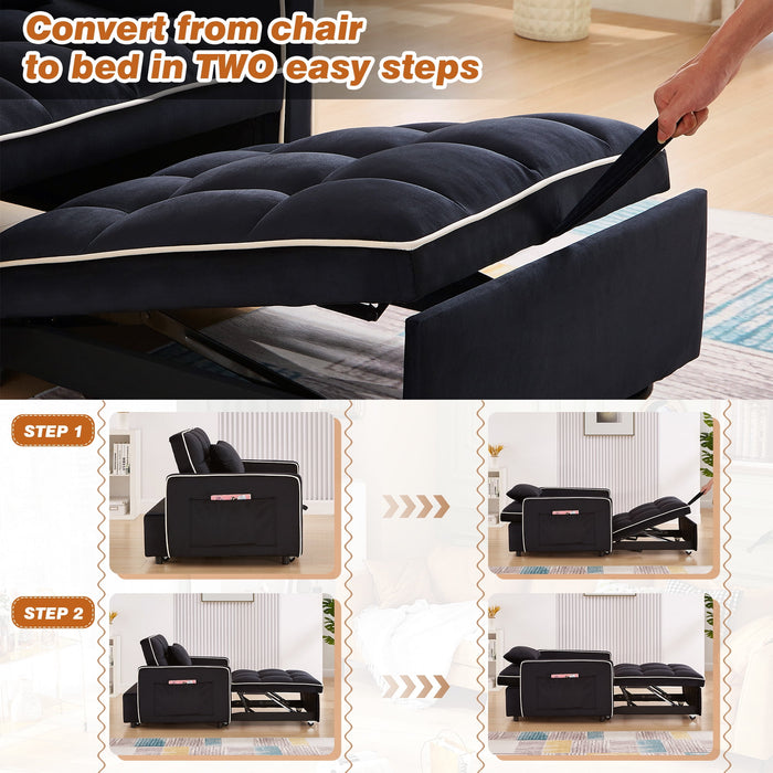 Dinosisco 3-in-1 Convertible Chair Bed, Sleeper Chair Lounge Chair Indoor, Modern Single Pull Out Couch for Living Room, Black Velvet - new
