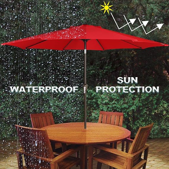 Blissun 9' Outdoor Patio Umbrella, Outdoor Table Umbrella, Yard Umbrella, Market Umbrella with 8 Sturdy Ribs, Push Button Tilt and Crank