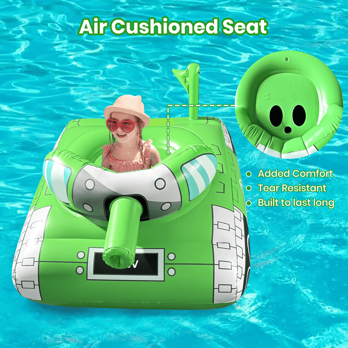 GVDV Inflatable Tank Pool Float for Adults & Kids, 61" x 44" Ride-On Float with Water Squirt Guns, Ideal for Summer Beach & Pool Party Water Battle Games - new