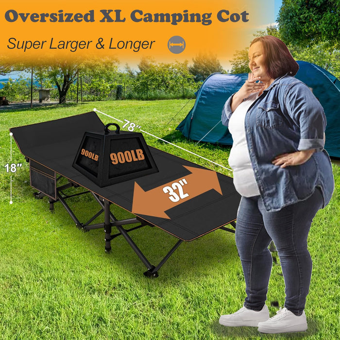 ABORON Oversized Folding Cot, XXL Folding Sleepovers Bed, 78"x32"x18" 900lb-Loading Heavy Duty 2-Layer 1200D for Guest Sleeping W/Mattress & Carrying Bag for Camping Home Office Vacation - n