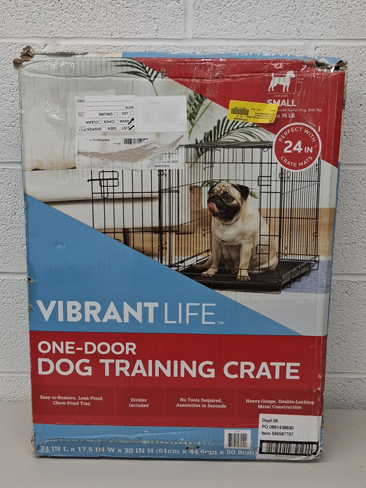 Vibrant Life Foldable 24" Metal Dog Training Crate with Divider Panel and Leak-Proof Tray