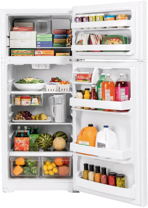 GE - 17.5 Cu. Ft. Top-Freezer Refrigerator with Edge-to-Edge Glass Shelves - White - display_model