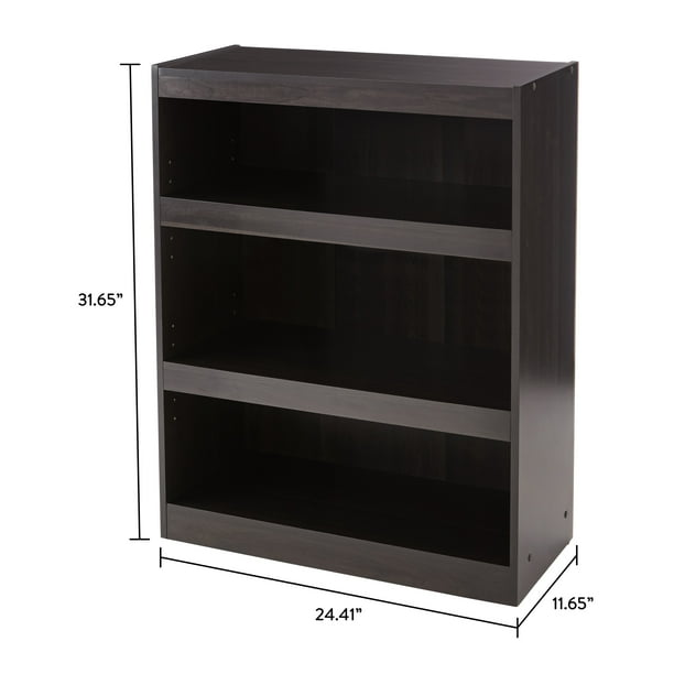 Mainstays 3-Shelf Framed Bookcase with Adjustable Shelves, Espresso - new