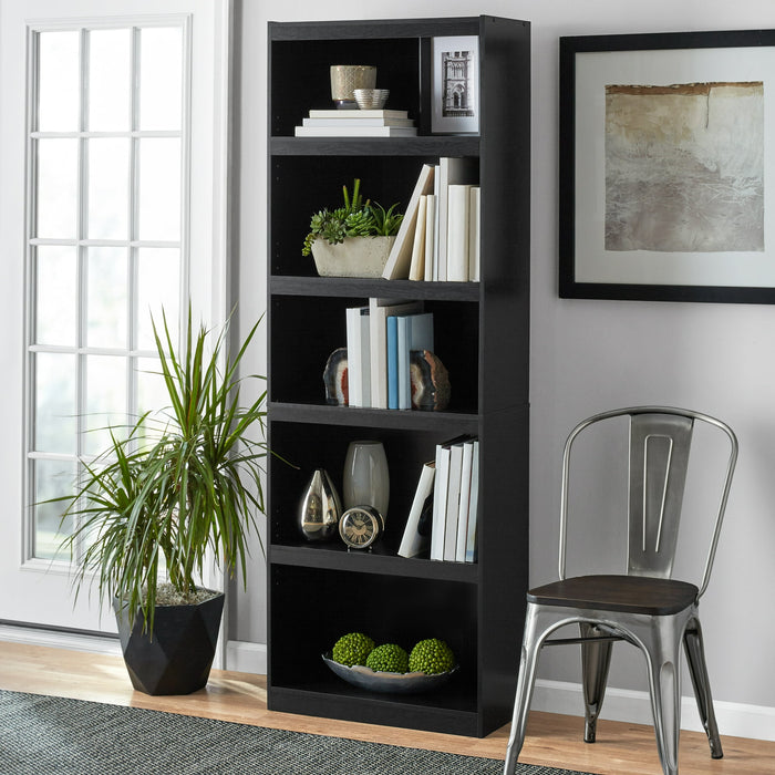 Mainstays Framed 5-Shelf Bookcase with Adjustable Shelves, True Black Oak - new