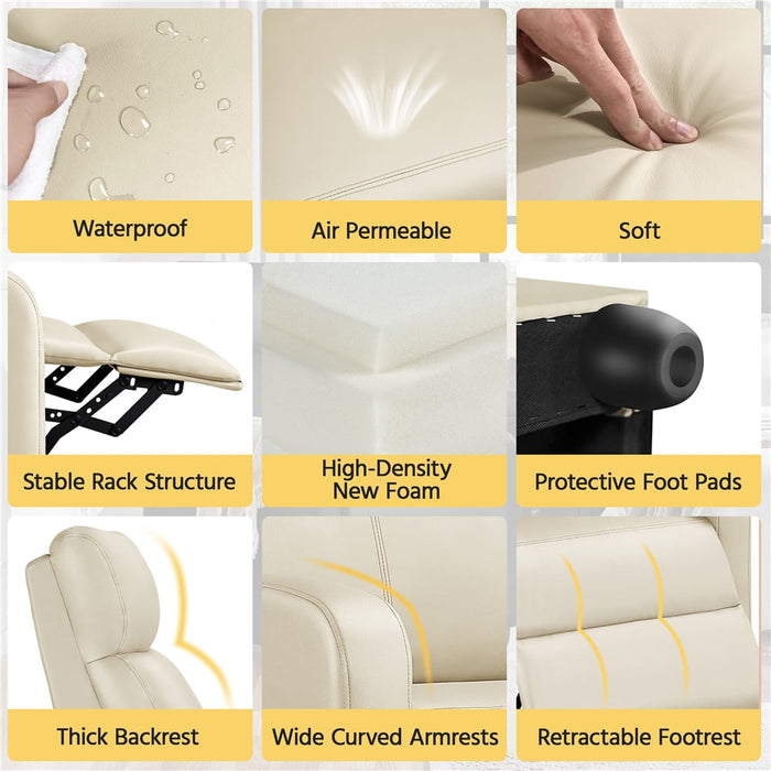 Yaheetech Adjustable PU Leather Recliner Chair with Pocket Spring, Beige - new
