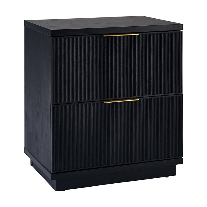 Better Homes & Gardens Lillian Fluted 2-Drawer Nightstand with USB, Black Wood Finish - new