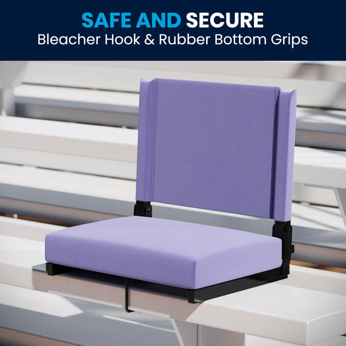 Flash Furniture Grandstand Portable Stadium Seat for Bleachers or Benches, Folding Padded Stadium Chair with Carrying Handle, 500 lb. Weight Capacity, Purple - new