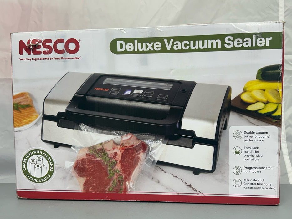Nesco Deluxe Food VS-12 Vacuum Sealer, 130 Watts, Kit Bags & Viewing Lid, Compact, Silver - new