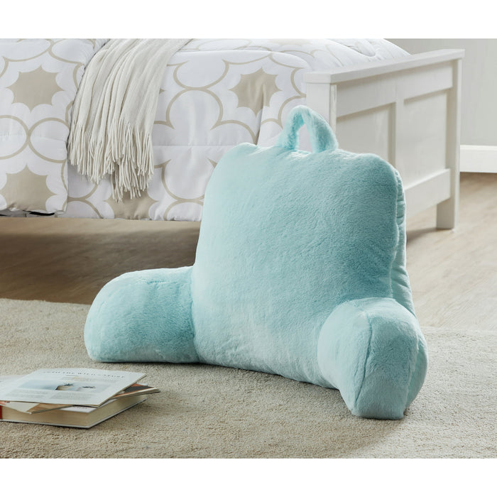 Mainstays Faux Fur Plush Backrest Pillow, Specialty Size, Aqua - open_box