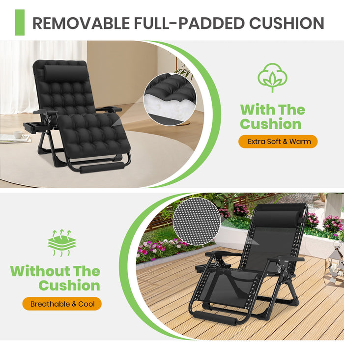 GVDV Oversized Zero Gravity Chair, 33In XXL Lounge Chair with Removable Thick Cushion, Lawn Patio Reclining Chair Upgraded Alloy Lock and Cup Holder, for Indoor Outdoor, Black - new