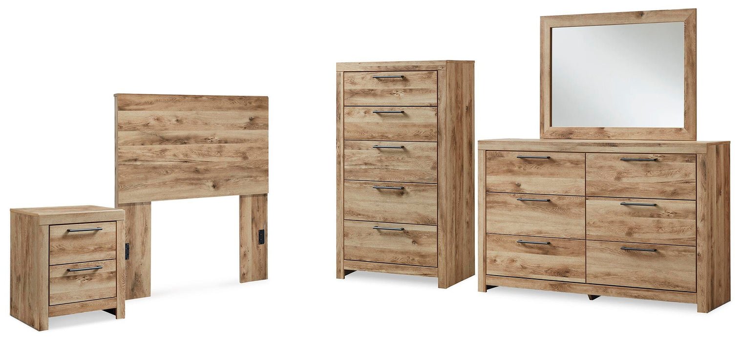 Hyanna Tan Brown Hyanna Twin Panel Headboard, Dresser, Mirror, Chest and Nightstand - Brand New