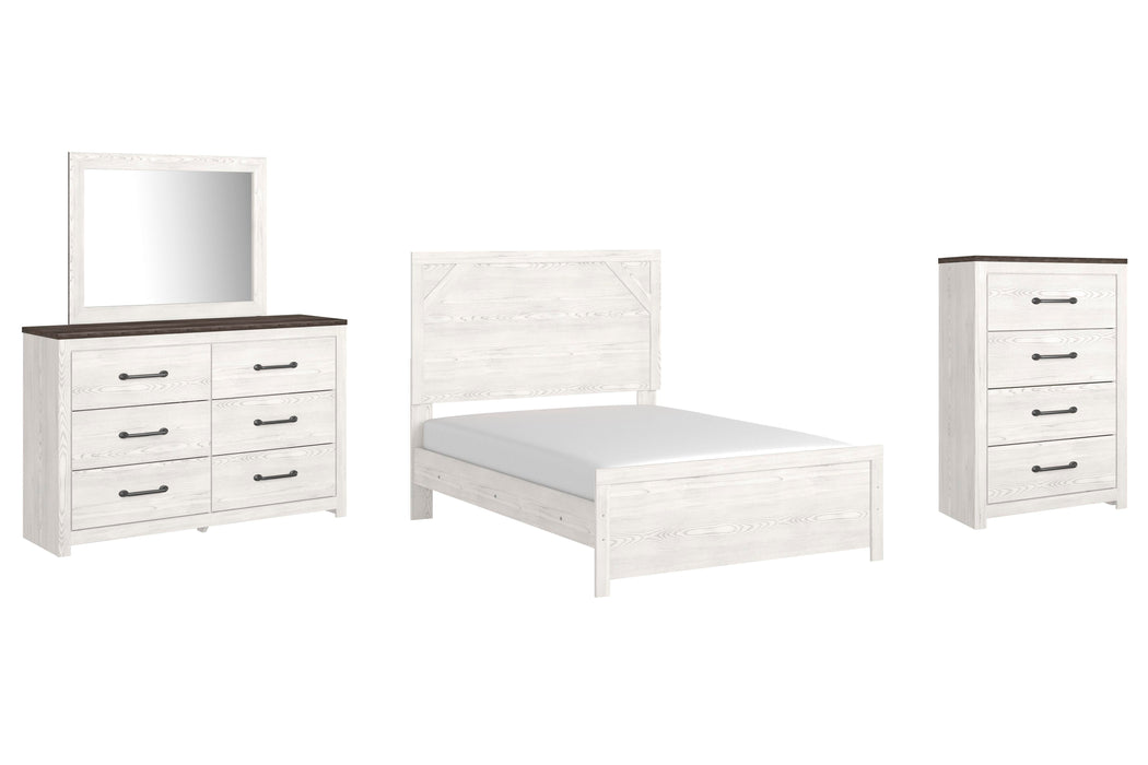 Gerridan White/Gray Gerridan Full Panel Bed with Mirrored Dresser and Chest